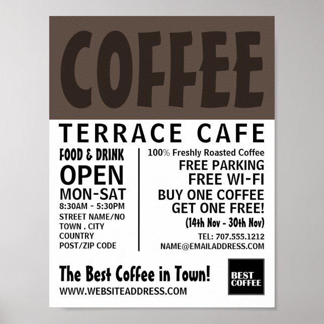 Póster Moderno Barista audaz, Café, Publicidad de Café (Frente)
