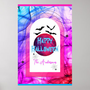 Póster Moderno Bats Spider Web Full Moon Happy Halloween