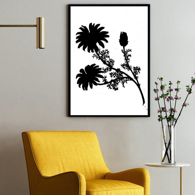 Póster Moderno Black Ink Abstract Wildflower Daisy Art (Modern Black Ink Abstract Wildflower Daisy Art Poster)
