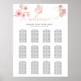 Póster Moderno Boda de verano floral y mariposa rosa suav