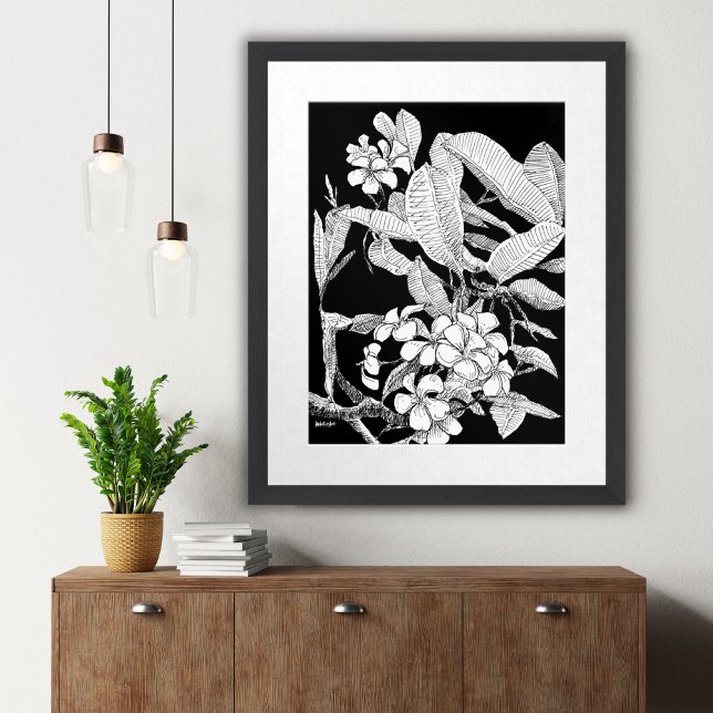 Póster Moderno Boho Floral Ink Sketch Wall Art Imprimir (Boho Floral Blossoms Black Ink Drawing Wall Print)