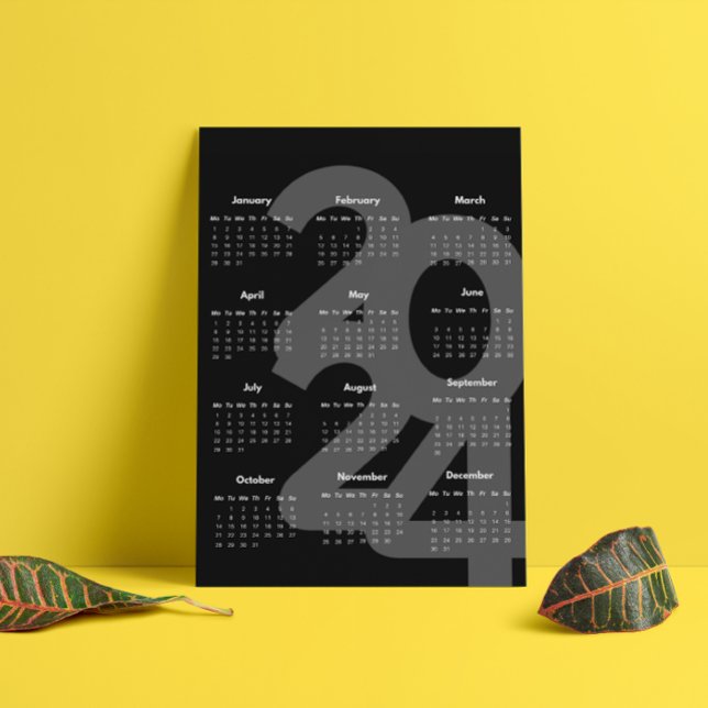 Póster Moderno Calendario Elegante 2024 Blanco Y Negro (Modern Elegant 2024 Calendar Black And White Poster)