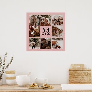Póster Moderno Collage de fotos elegante de familia Pink 