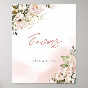 Póster Moderno color rosa rosa floral dorado boho favorec