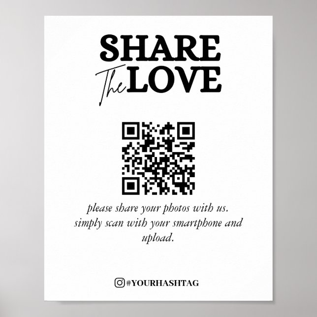 Póster Moderno Comparte El Amor Código QR Blanco (Frente)
