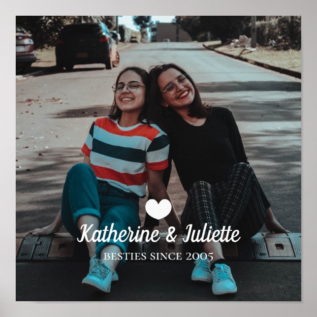 Póster Moderno Corazón Blanco Mejor Amistad Amigo Foto (Frente)