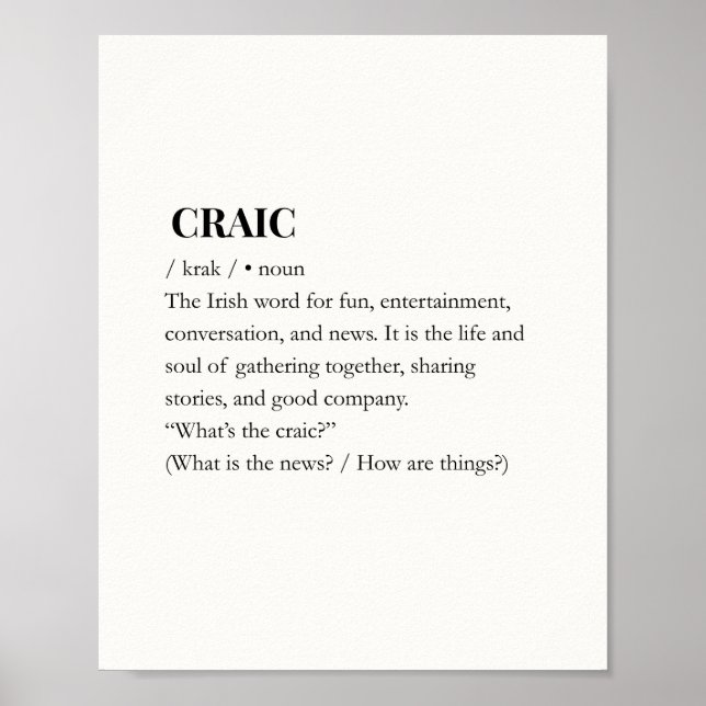 Póster moderno de cita irlandesa divertida Craic (Frente)