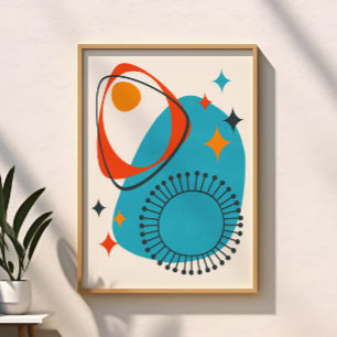 Póster Moderno de mediados de siglo Azul Rojo Naranja Abs