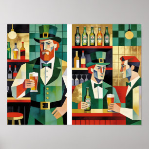 Póster moderno de pub irlandés cubista