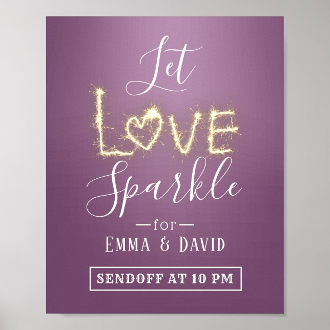 Póster Moderno Esparkler Purple Despide Rótulo Boda (Frente)