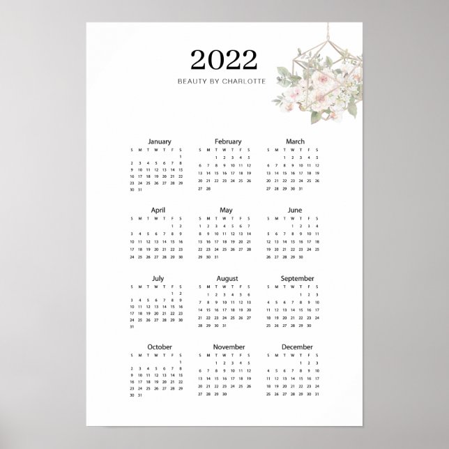 Póster Moderno, floral calénder 2022 Poster (Frente)