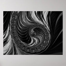 Póster Moderno Fractal Black White Metalizado Nautilus Sw