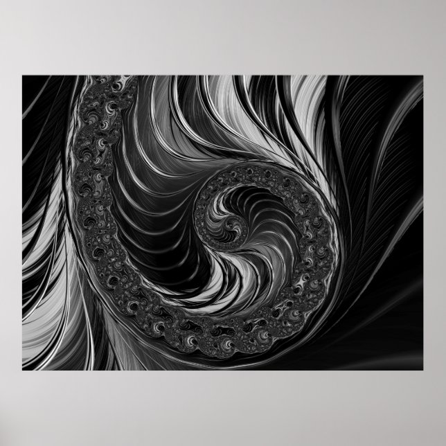 Póster Moderno Fractal Black White Metalizado Nautilus Sw (Frente)