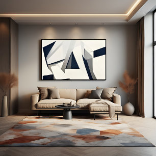 Póster Moderno geométrico abstracto azul marino y blanco