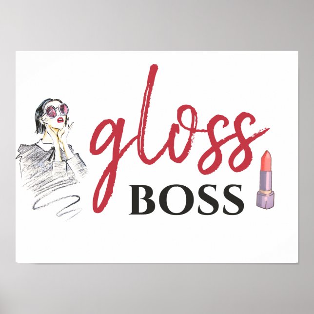 Póster Moderno Gloss Boss Chica Black Red Funny Art (Frente)