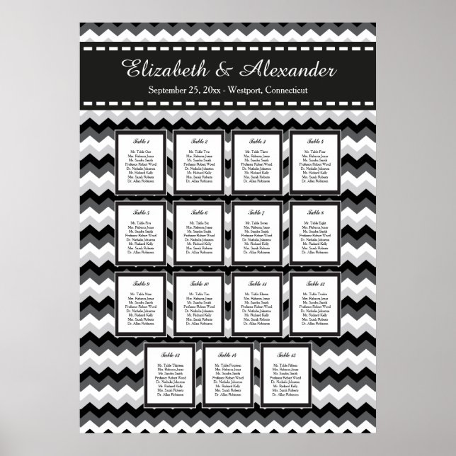 Póster Moderno gráfico de asientos de 15 mesas para el Bo (Frente)