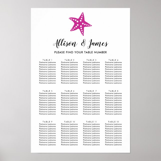 Póster Moderno gráfico de asientos de Boda Starfish Fuchs (Frente)
