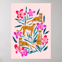 Moderno guepardo lindo con orquídeas