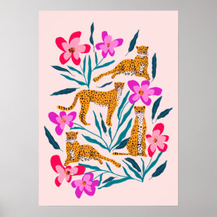 Póster Moderno guepardo lindo con orquídeas