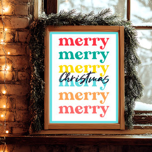 Póster Moderno limpio colorido azul blanco Feliz Navidad