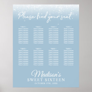 Póster Moderno Luces Dusty Blue Sweet 16 Tabla de asiento