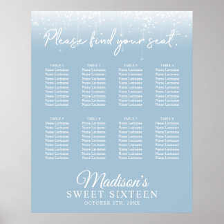 Póster Moderno Luces Dusty Blue Sweet 16 Tabla de asiento