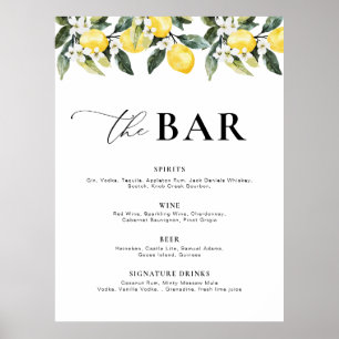 Póster Moderno menú de bar con flores de limón