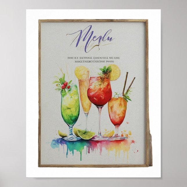Póster Moderno menú de bebidas bodas ilustracion de cócte (Frente)