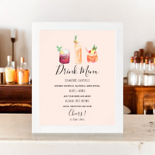 Póster Moderno menú de bebidas bodas ilustracion de cócte