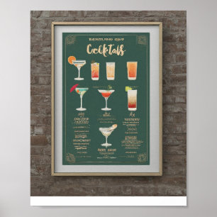 Póster Moderno menú de bebidas bodas ilustracion de cócte