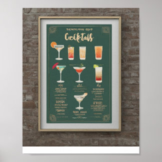 Póster Moderno menú de bebidas bodas ilustracion de cócte