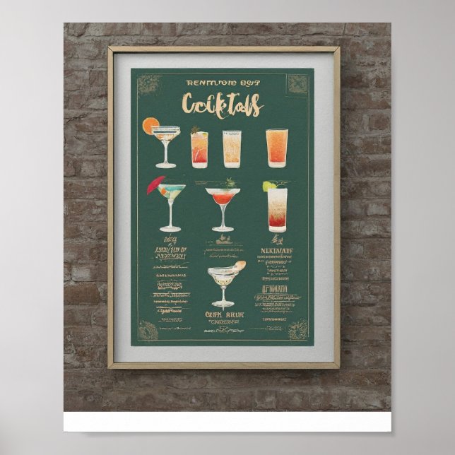 Póster Moderno menú de bebidas bodas ilustracion de cócte (Frente)