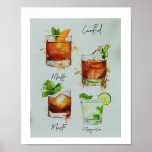 Póster Moderno menú de bebidas bodas ilustracion p