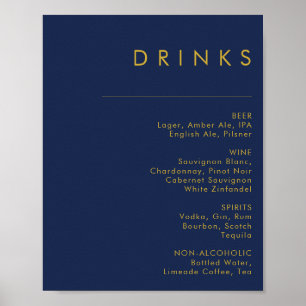Póster Moderno menú de bebidas con Boda de oro azul de la