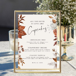 Póster Moderno menú de repostería de crema boho Boda Rótu