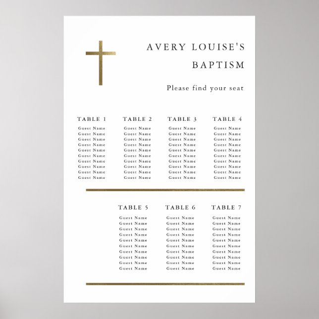 Póster Moderno Mínimo de Oro Cross Baptism Tabla de asien (Frente)