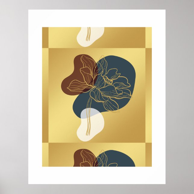 Póster Moderno Monograma Gold Whimsical Floral (Frente)