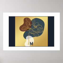 Póster Moderno Monograma Gold Whimsical Floral