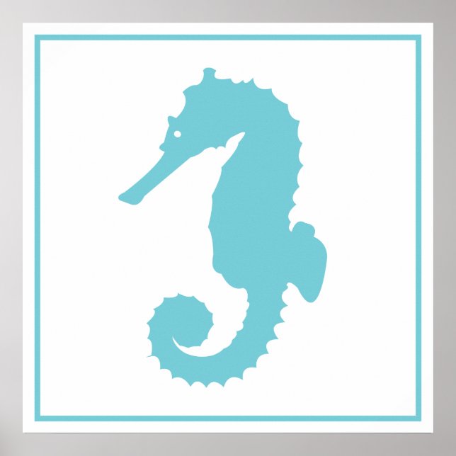 Póster Moderno Océano costero Blue Seahorse Silhouettte (Frente)