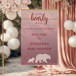 Póster Moderno oso rosa Baby Shower Bienvenidos Rustic