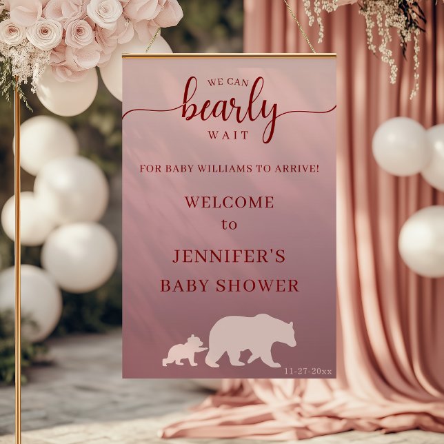 Póster Moderno oso rosa Baby Shower Bienvenidos Rustic (Subido por el creador)