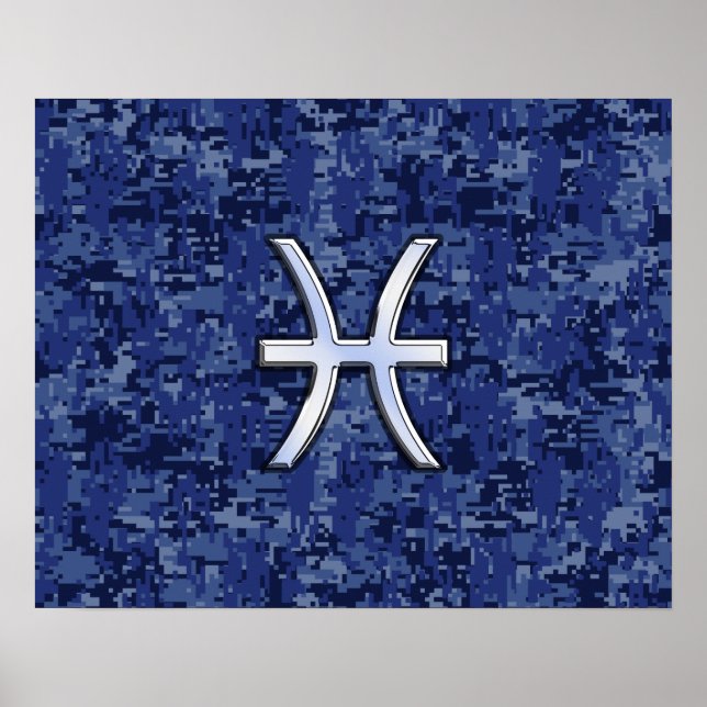 Póster Moderno Pisces Zodiac Rótulo Navy Camo Digital Azu (Frente)
