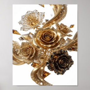 Póster Moderno Plata ROSAS DORADAS Y DIAMANTES