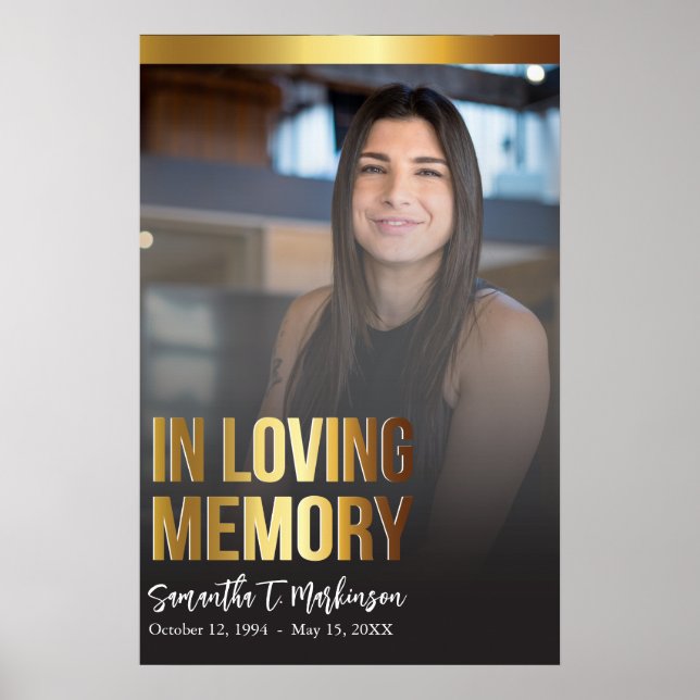 Póster Moderno programa de funerales de oro y negro audaz (Frente)