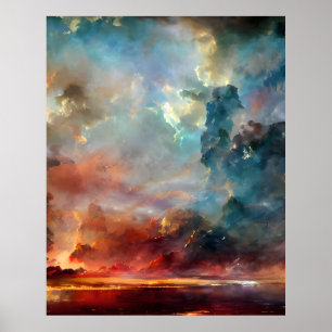 Póster Moderno Resumen bellos colores azul oro verde azul