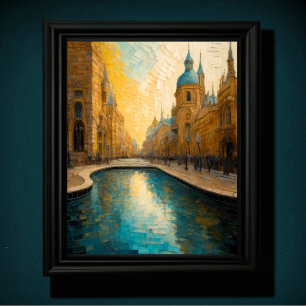 Póster Moderno Resumen Diseño Dorado Azul Europeo