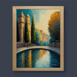 Póster Moderno Resumen Diseño Dorado Azul Europeo