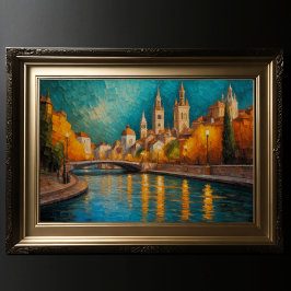 Póster Moderno Resumen Diseño Oro Naranja Azul Europeo