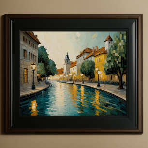 Póster Moderno Resumen Diseño Oro Naranja Azul Europeo