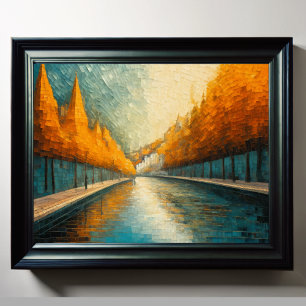 Póster Moderno Resumen Diseño Oro Naranja Azul Europeo